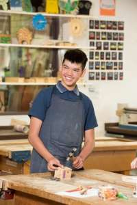 Student woodworking